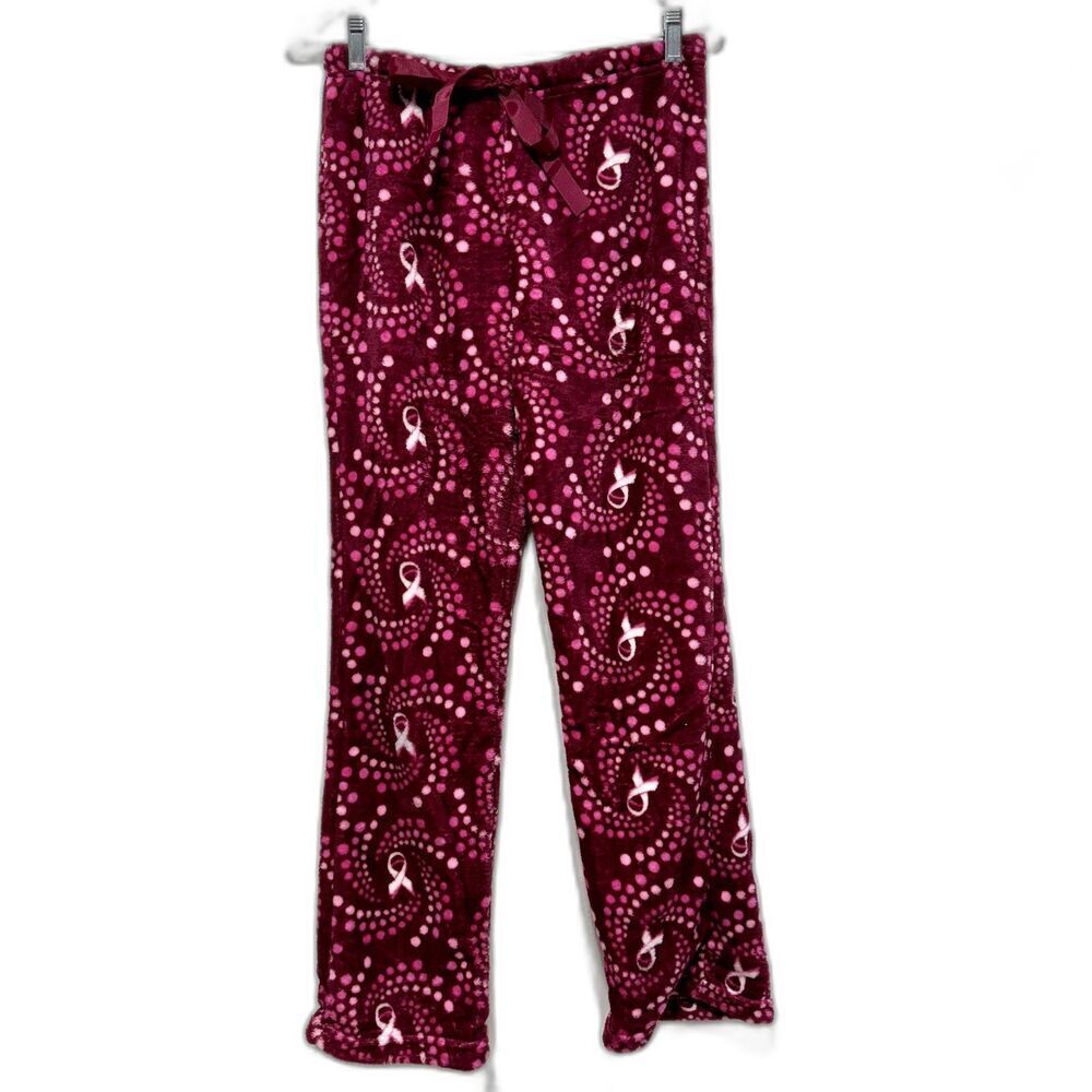 NWT Hotel Spa PJ Pants Breast Cancer Pink Soft Velvet Pajamas Womens sz Medium
